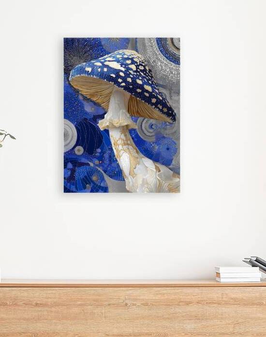 Celestial Cap – Blue Cosmic Mushroom Abstract Print by Savage Art Prints