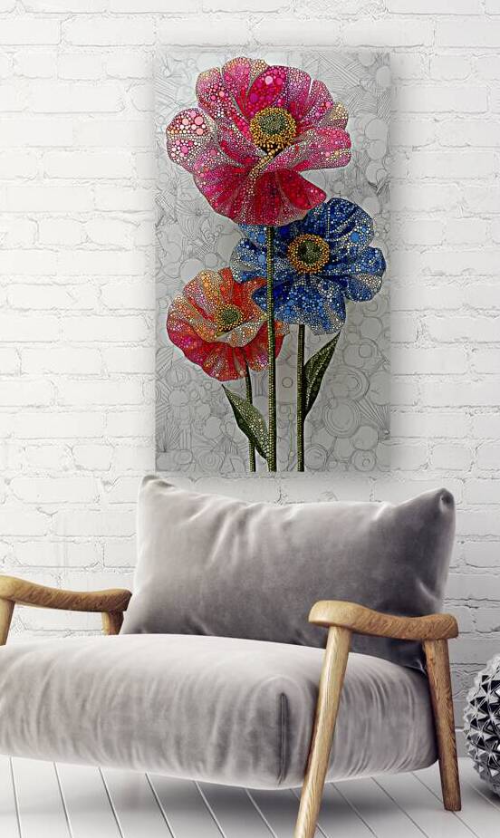 Cosmic Petals – Pink and Blue Pop Art Floral Print by Savage Art Prints