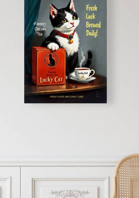 Lucky Cat Tea Vintage Art Poster Print by Tricky Rabbit Art