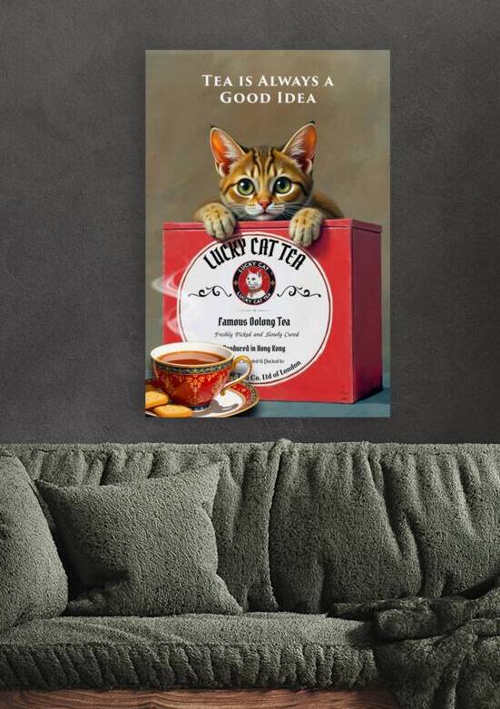 Lucky Cat Tea Kitchen Art Print by Tricky Rabbit Art