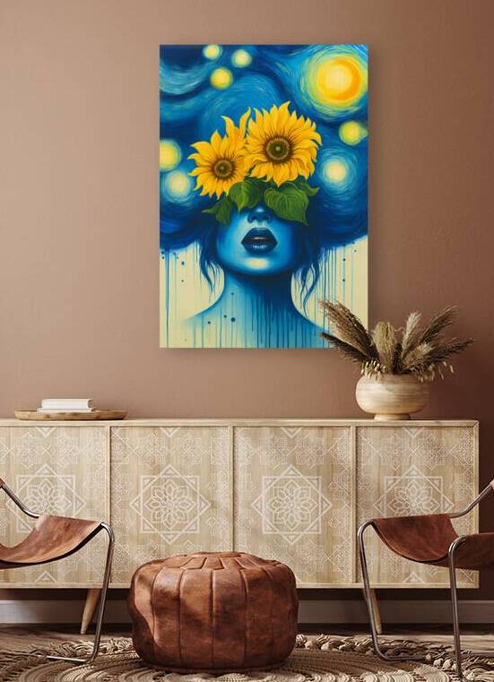 Starry Night Sunflower Portrait – Van Gogh Inspired Modern Wall Art by Signora