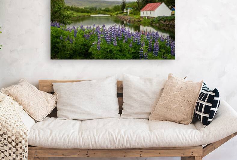 Peaceful scene in Seydisfjordur of river flowing from misty moun by Steve Heap