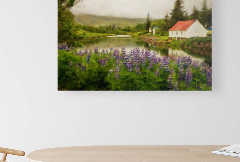 Peaceful scene in Seydisfjordur of river flowing from misty moun by Steve Heap