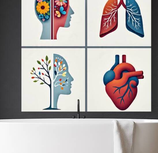 Medical Illustration of Brain and Heart – Clinic Wall Art by kadene