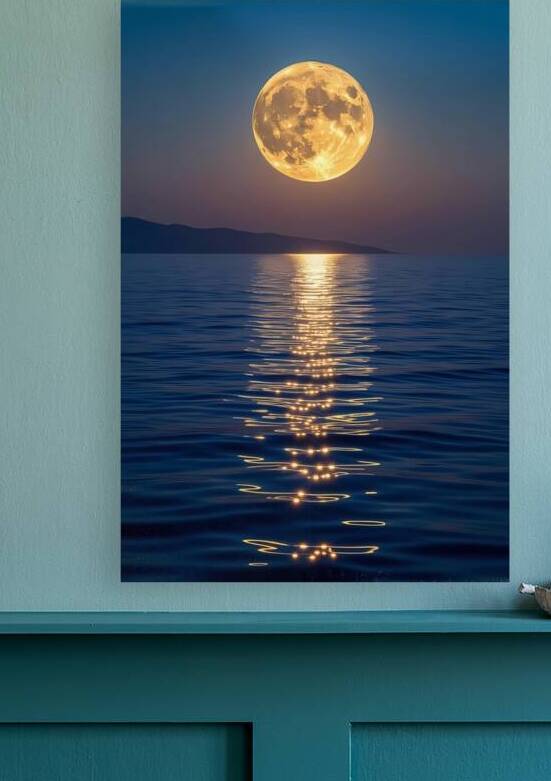 Golden Moonrise Over the Sea by Hassan mounir