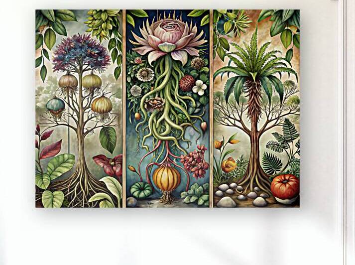 Botanical Triptych – Detailed Digital Illustrations of Trees and Plants by Lux