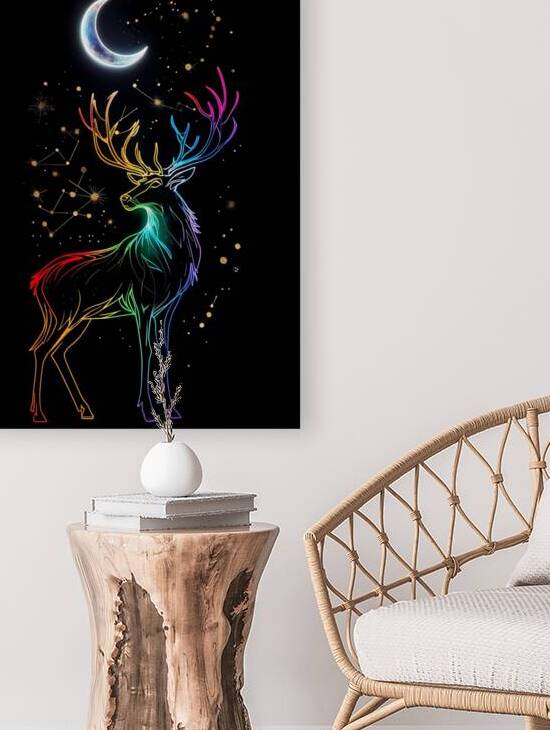 Colorful Stag Under Celestial Moon by Sihemsoso