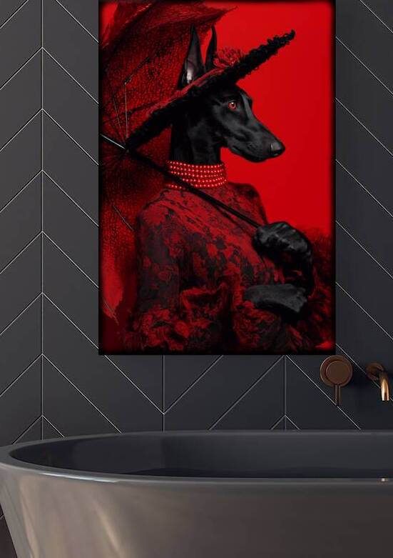 Lady dog in red FA 25 2x3  34 by Ksavera ART