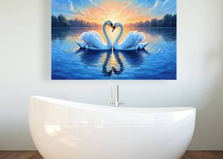 Romantic Swans at Sunset – Love on the Lake by Sihemsoso