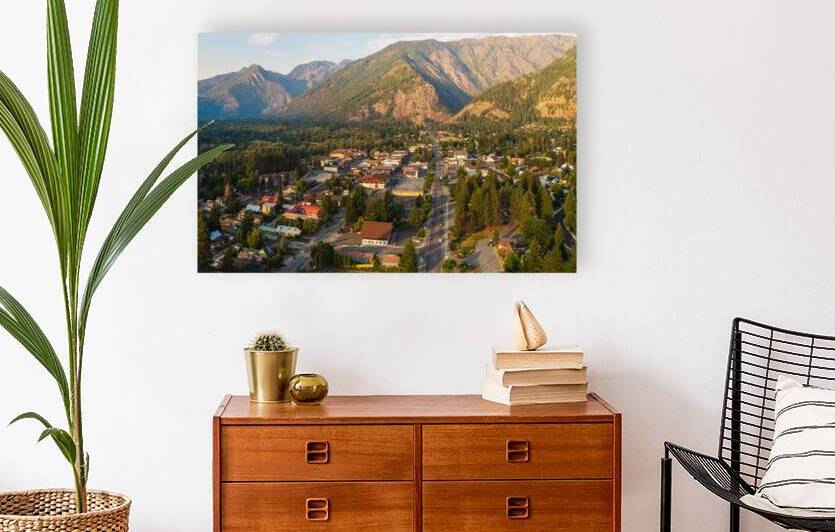 Aerial view of Leavenworth the Bavarian Alpine village in Casca by Steve Heap