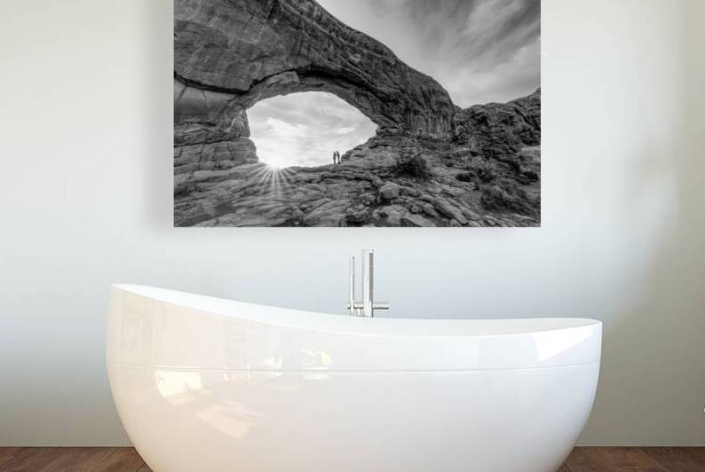 Sunrise Pause At Arches South Window Grayscale by Jennifer White