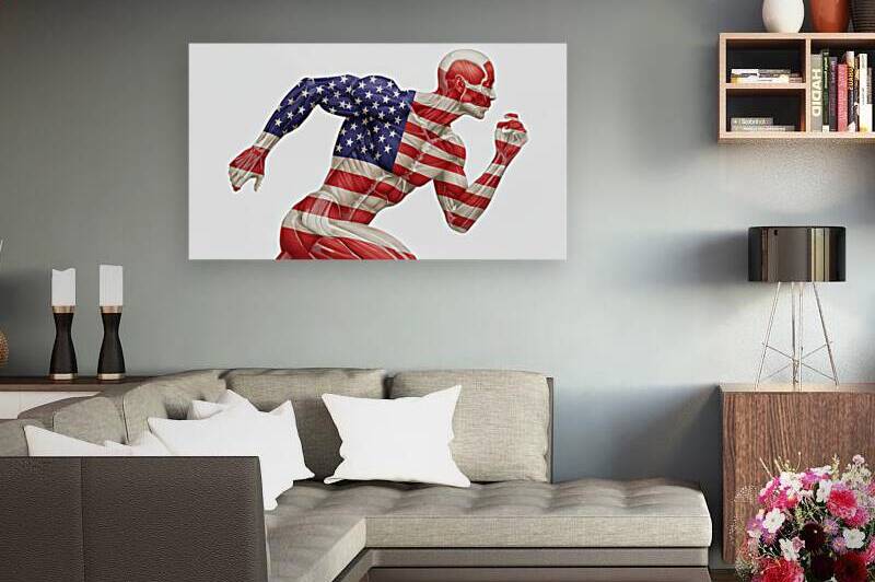 American Strength – Muscular Anatomy Runner with U.S. Flag by MotivatePrints