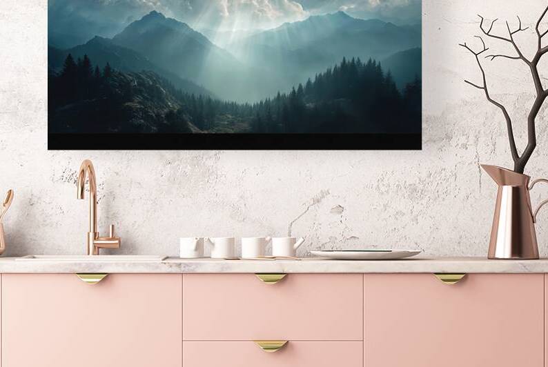 Heaven’s Ascent — Light Beyond the Peaks by MotivatePrints