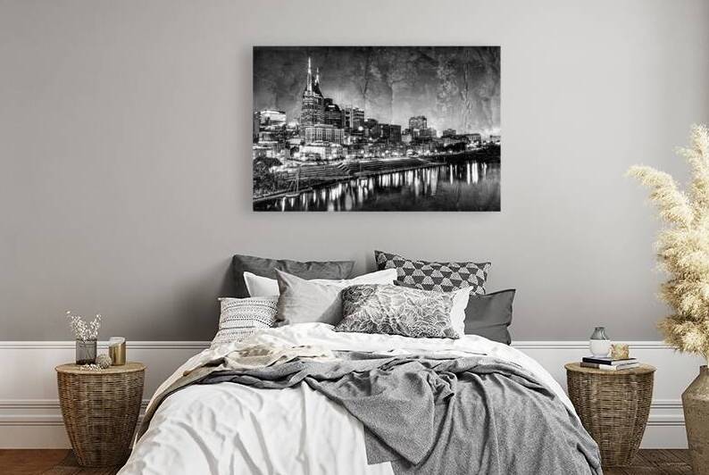Nashville Skyline in Textured Black and White by Shelia Hunt Photography