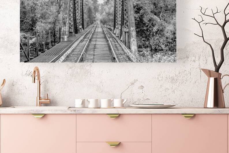 Autumn Railroad Crossing At Lake Springfield Grayscale by Jennifer White