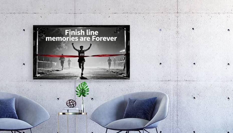 Breaking the Tape — Triumph at the Finish Line by MotivatePrints