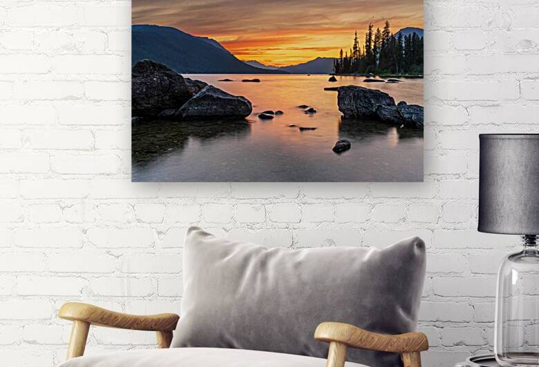 Vibrant sunset over Lake Wenatchee in the Cascade Mountains WA by Steve Heap