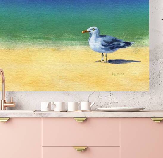 Seagull at the beach acrylic painting  by Karen Kaspar