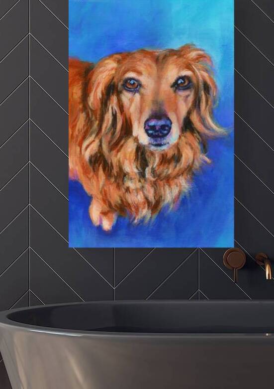 Long haired dachshund portrait acrylic painting by Karen Kaspar