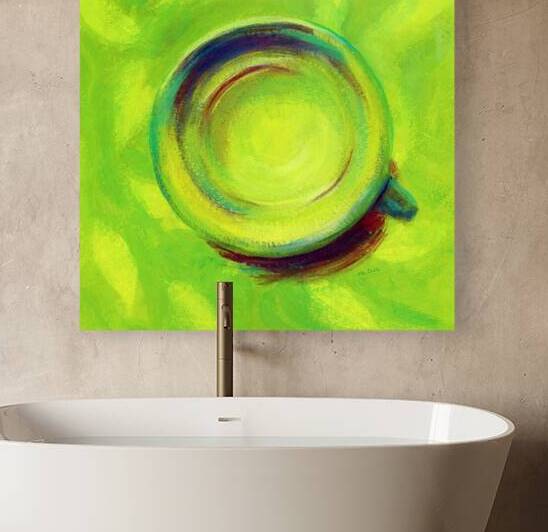 A cup of green tea acrylic painting by Karen Kaspar