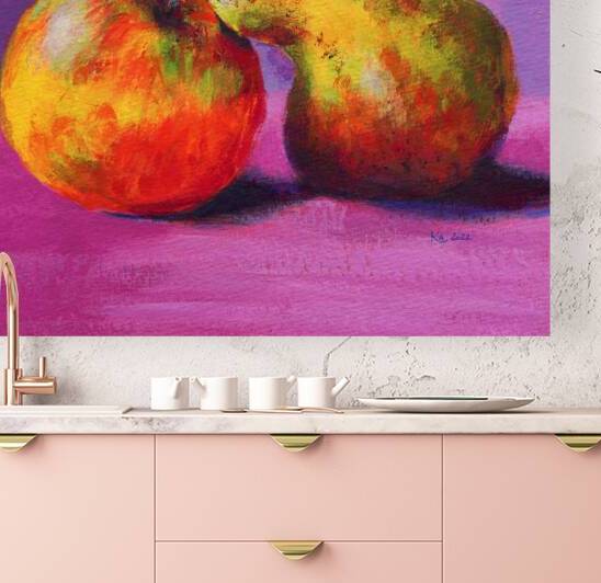 A pair of apple and pear acrylic painting by arti by Karen Kaspar