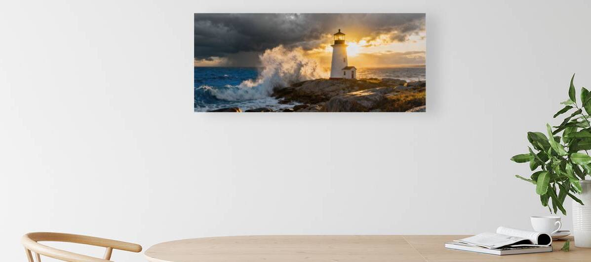 Waves of Light Lighthouse at the Edge of the Storm by MotivatePrints