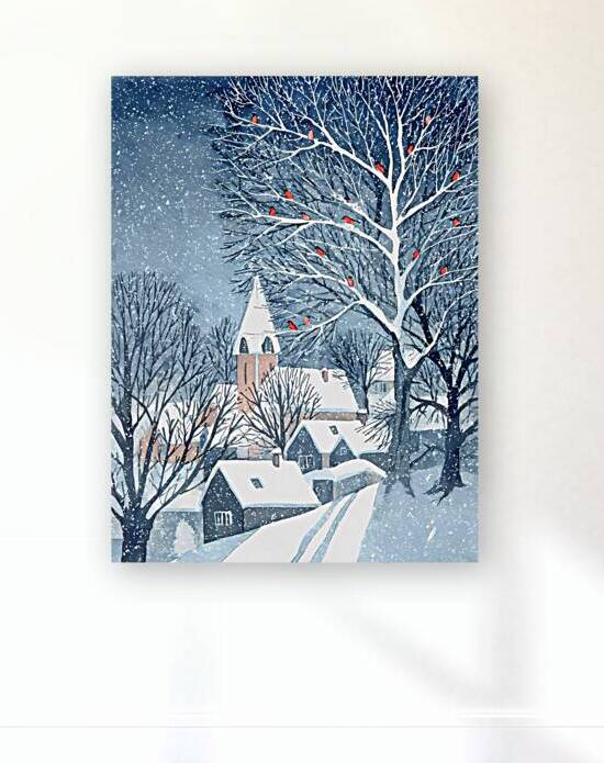 watercolor style of winter postcard nature and village by Ariadna-de-Raadt