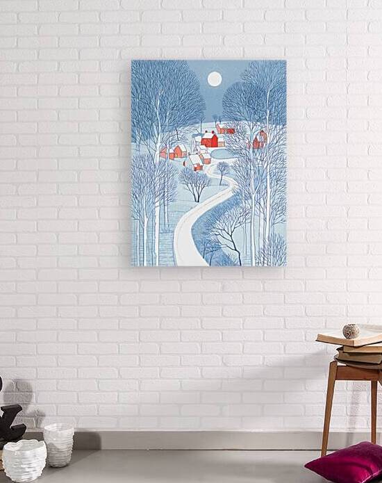 watercolor style of winter postcard nature and village by Ariadna-de-Raadt