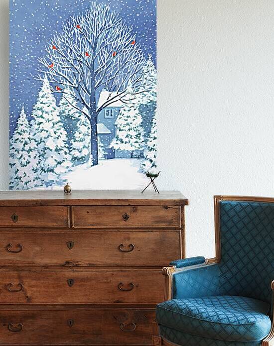 watercolor style of winter postcard nature and village by Ariadna-de-Raadt