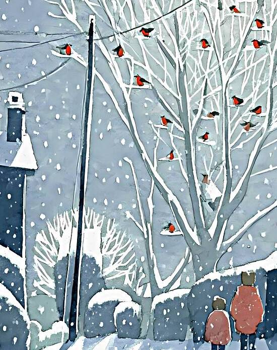 watercolor style of winter postcard nature and village by Ariadna-de-Raadt