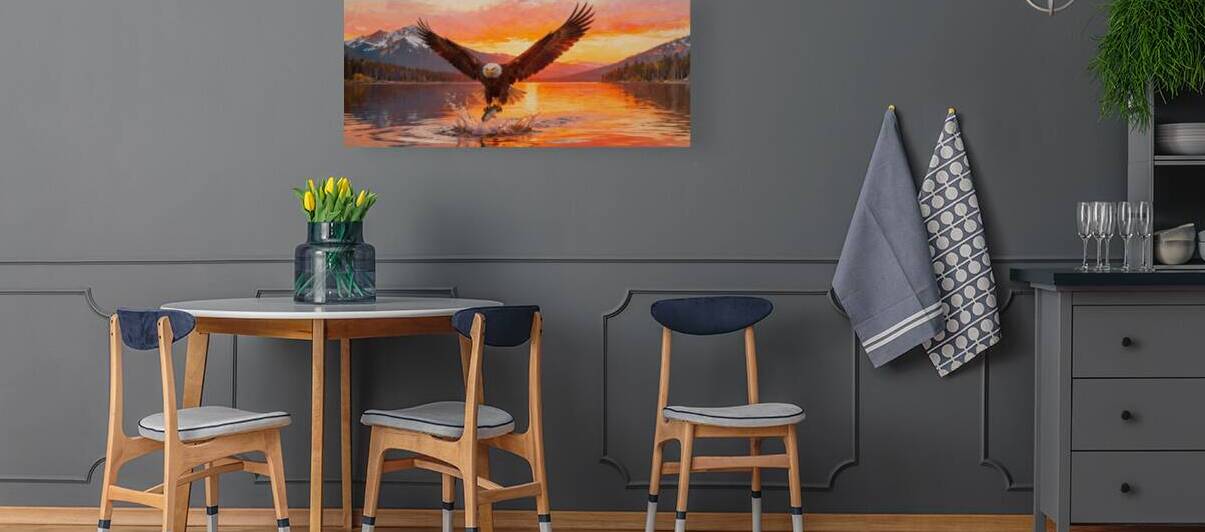 Bald Eagle Fishing at Sunset – Wildlife Painting by MotivatePrints