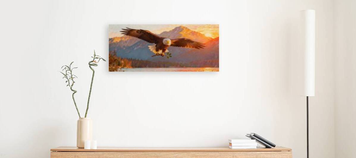 Bald Eagle With Olive Branch at Sunset – Symbol of Peace by MotivatePrints