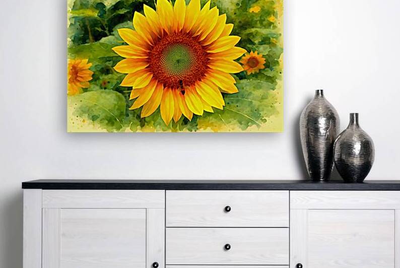 radiant sunflower watercolor vibrant summer garde by M ALK