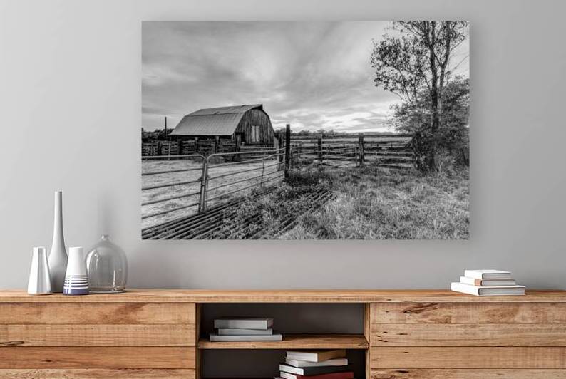 Ozarks Barn October Sunset Grayscale by Jennifer White