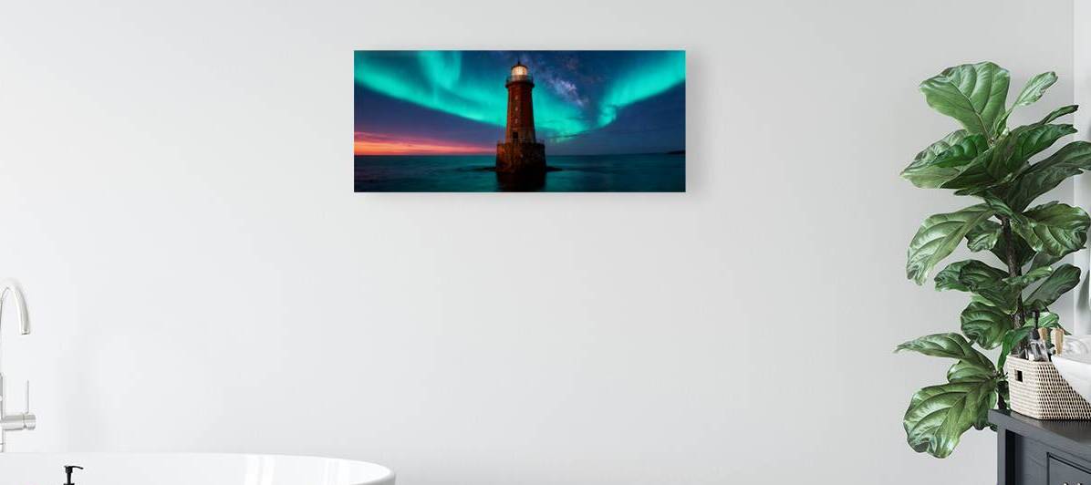 Lighthouse Illuminated by Northern Lights Beacon of the Artic Sky by MotivatePrints