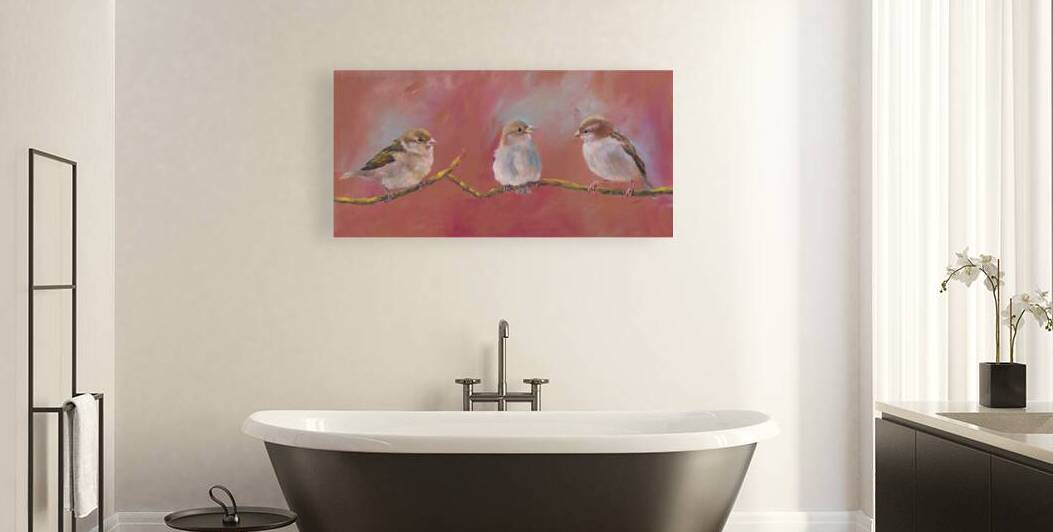 Three sparrows on a branch by Karen Kaspar