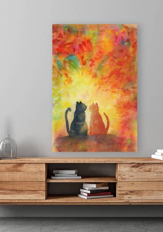 Two cats under a colorful sky by Karen Kaspar
