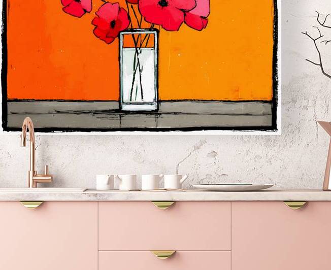 Poppies Against the Fire – Retro Minimal Floral Print by Savage Art Prints