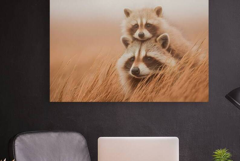 Golden Field – Raccoon Duo Print by Savage Art Prints