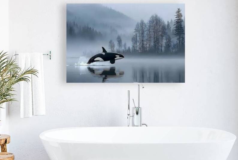 Whispers of the Sea – Orca in the Mist Print by Savage Art Prints