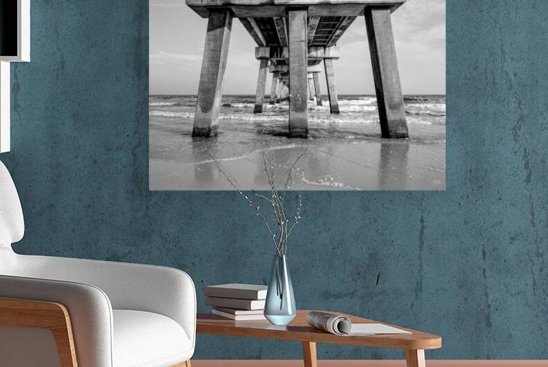 Sun Light Under Gulf Shores Pier Grayscale by Jennifer White