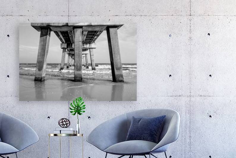 Waves Beneath Gulf Shores Pier Grayscale by Jennifer White