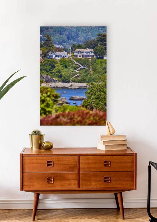 Luxury Coastal Homes and Secluded Bay with Wooden Staircase at Eye Level by Nicholas J Klein