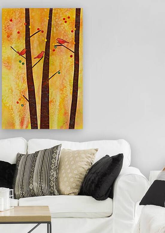 Birds in an autumn forest paper collage by Karen Kaspar