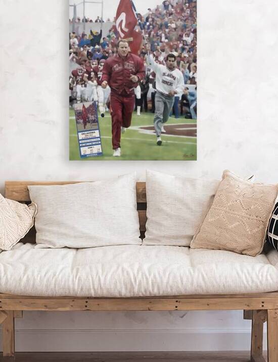 1988 Oklahoma Football Ticket Barry Switzer Art by Row One Brand
