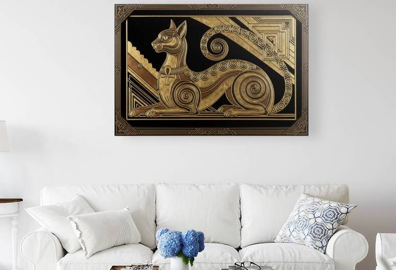 The Divine Feline: Bastet in Black and Gold by Sumer Paintings