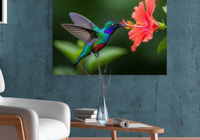 Iridescent Hummingbird Feeding on Hibiscus - Tropical Bird Photography by rosebella