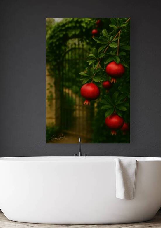 Pomegranates By Stone Gate and Garden Path by Shelia Hunt Photography