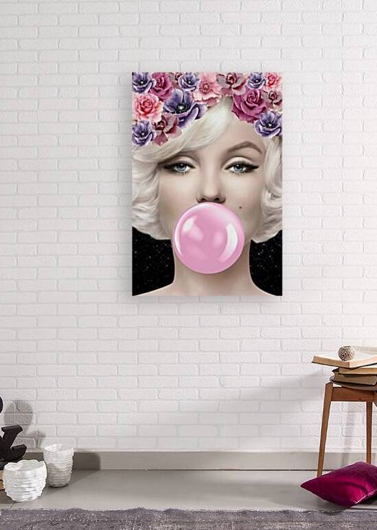 Marilyn Monroe Inspired Bubblegum Art – Floral Crown Silver Glitter Pop Art | Glam Wall Decor | Modern Feminine Artwork by ArtByLumy