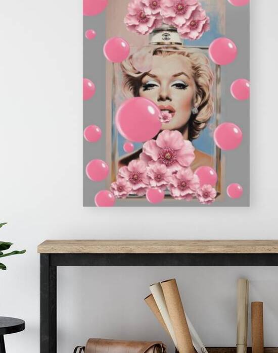 Marilyn Monroe Inspired Perfume Bottle Art – Pink Flowers Pop Art | Glam Fashion Wall Decor | Luxury Feminine Artwork Hollywood Icone Luxury and Elegance Wall Decor Luxury Wall Decor Hollywood Icon Art by ArtByLumy